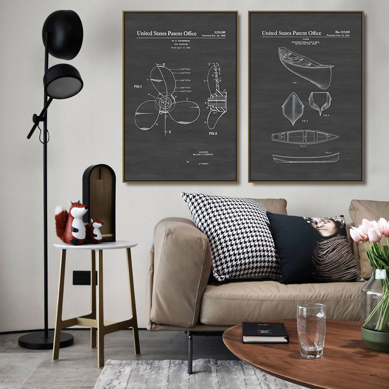 간단한 흑백 회색 미국 산업 스타일 복고풍 향수 선박  - Star Map Poster 리뷰 및 가격
